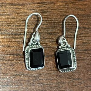 Sterling Silver and Onyx Shepherd’s Hook Wire Earrings